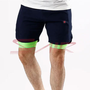 Short de compression pour homme, taille élastique, séchage rapide, idéal pour la course, la gym et le fitness, motif uni en toile, taille mi-haute – Meilleure vente - Product Image 1