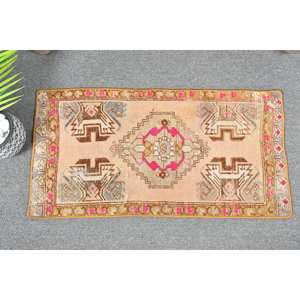 Alfombra turca Vintage de 1,6x3 pies, color beige, marrón, clásica, área grande, respaldo de látex de lana, Patchwork Rectangular para pasillo, habitación, alfombra para habitación - Product Image 1