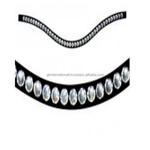 Vente en gros Designer Equine Crystal Bling Horse Bandeau frontal en cuir noir et marron Premium Leather Wave Shape Horse brow band - Product Image 4
