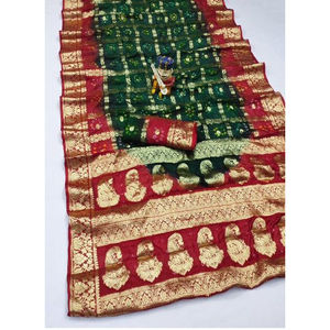 Sari de Seda con Arte Bandhej a la Moda, Elegante Sari de Seda con Arte Bandhej Estilo Rajasthani a un Precio Inmejorable por Exportador - Product Image 2