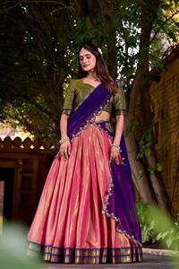 Vêtements ethniques indiens Kanchipuram soie longueur au sol broderie Lehenga Choli Zari tissage mariage Festival porter des collections femmes - Product Image 3