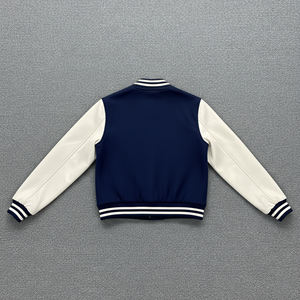 Chaqueta Universitaria de Alta Calidad Hecha a Medida, 100% Algodón, con Mangas de Cuero, Chaqueta de Béisbol de Bloques de Color, Gruesa y a la Moda - Product Image 5