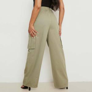 Moda alta cintura baja Streetwear pantalones Cargo de pierna ancha con bolsillos rectos transpirables mujeres de talla grande pantalones Cargo para niñas - Product Image 4