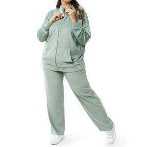 Haute qualité 100% coton Tech polaire à capuche solide hiver femmes grande taille survêtement ensembles OEM vêtements d'entraînement - Product Image 3