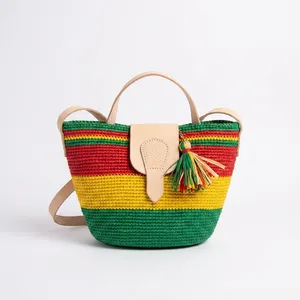 Sac fourre-tout tissé en raphia fait main, coloré, 18x25cm, style décontracté, couleurs mélangées - Product Image 2