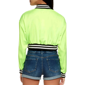 Vente en gros Veste universitaire personnalisée pour femmes Style Letterman Vestes universitaires d'hiver à manches en cuir avec logo brodé - Product Image 6