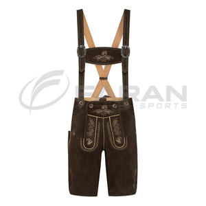 Cuir de vachette véritable Lederhosen personnalisé pour les hommes Brodé sur mesure Short Length Lederhosen Men Brown Color Tan Leather - Product Image 5