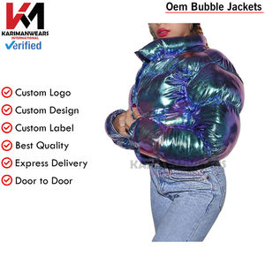 <b>Womens</b> Shiny <b>Short</b> Puffer <b>Jackets</b> Bandana Pattern Cropped Long <b>Sleeve</b> Zip Up Quilted Bubble Down <b>Jackets</b> Lightweight Fashion - Product Image 3