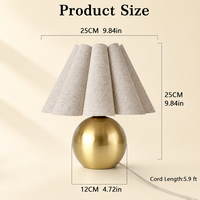 Lampu Tidur LED Kain Ruffle Logam Kuningan 3 Warna Dapat Diredupkan, Bertenaga USB, Bergaya Vintage, untuk Rumah, Hotel, dan Meja Samping Tempat Tidur