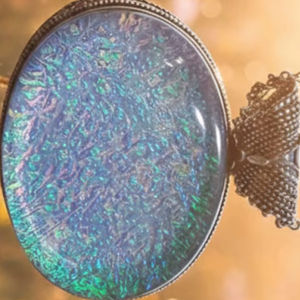 Vintage Style Oval Blue <b>Opal</b> <b>Pendant</b> | Antique Silver Finish Statement <b>Necklace</b> Charm | Shimmering Blue Lab-Created Vintage - Product Image 5