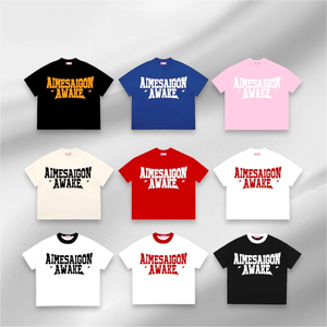 ODM OEM 100% unisexe Boxy T-Shirt à manches courtes tissu gaufré brodé impression personnalisée respirant écologique grande taille adolescent - Product Image 1