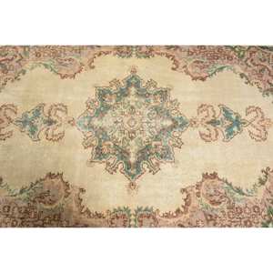 พรมขนสัตว์ตุรกีวินเทจ4 x 7.3ft เบจสีน้ำตาลพื้นที่ขนาดใหญ่รูปสี่เหลี่ยมผืนผ้าการเย็บปะติดปะต่อกันออกแบบสำหรับห้องนอนยางรอง-สไตล์คลาสสิก - Product Image 5