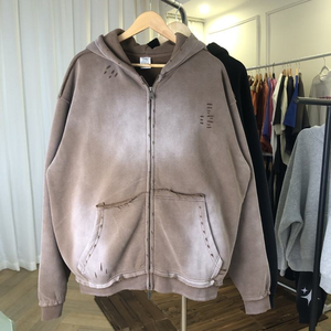 Jersey Vintage con capucha para hombre, chaqueta con capucha de lana de algodón pesado lavado desgastado, ropa de calle de bolsillo, invierno de gran tamaño personalizado - Product Image 1