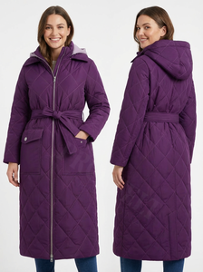 Whole Sale Cheap Price <b>Hooded</b> Quilted Winter <b>Coat</b> <b>Belted</b> Waist Warm Padded Jacket Zipper Closure Slim Fit Casual Quilted <b>Coats</b> - Product Image 4