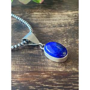 Pendentif en argent sterling lapis lazuli fait main par les Navajo, forme goutte d'eau géométrique, serti de zircon, plaqué rhodium, or rose 14 carats - Product Image 2