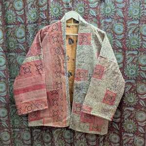 Handmade Vintage Indian Reversible Long Coat Multi-Patchwork Kantha <b>Jacket</b> with Cotton Filling Breathable Feature - Product Image 1