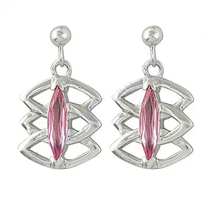 "925 Silver <b>Pink</b> Gemstone Fashion Drop Earrings for Women's Gift" - Product Image 1