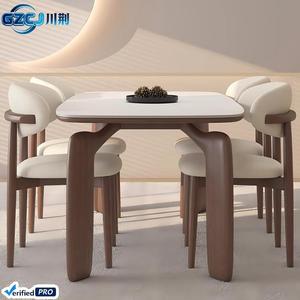 Set Tavolo da Pranzo Creativo ed Economico, Design Moderno e Semplice, Piano in Lastra di Roccia, 6 Posti, <span class=keywords><strong>Gambe</strong></span> in <span class=keywords><strong>Legno</strong></span> per Arredamento Casa e Hotel - Product Image 1