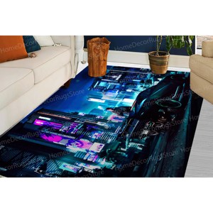 Alfombra con Estampado Urbano Futurista: Moderna, Cyberpunk, Antideslizante, Personaje de Videojuego, Tapiz - Product Image 3