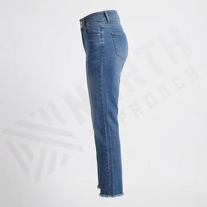 Street Fashion <b>Women's</b> High Waisted <b>Stretchy</b> Raw Hem Straight Leg Ankle Denim Casual Wear <b>Jeans</b> Ladies Trousers Washable - Product Image 3