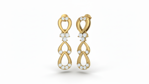 Pendientes Colgantes Clásicos con Motivo de Hoja en Oro de 14K y Diamantes |   Diamante de Corte Brillante de 0.30 Quilates - Product Image 4