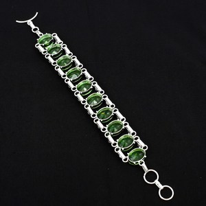 Pulsera de piedras preciosas de peridoto | Plata de Ley 925 | Pulsera ajustable | Piedra preciosa de forma ovalada | Regalo de pulsera de plata para ella - Product Image 3