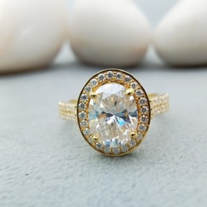 D'VINS JEWELS Classic Single Halo Ring 2ct Pave Diamond S925 GIA Compromiso certificado Boda Eternity Lab Grown Oval Cut - Product Image 1
