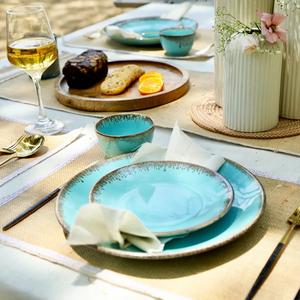 Juego de Platos de Cerámica Aqua Coastal con Detalles Rústicos en el Borde, Acabado Brillante y Construcción Duradera para Experiencias Culinarias Vibrantes - Product Image 2