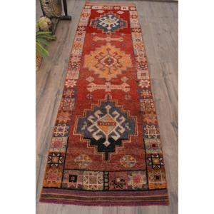 Turkish Vintage Rug, 3x10.7 ft <b>Runner</b> Rug, <b>Red</b> Orange Plants & trees Rug - Product Image 1