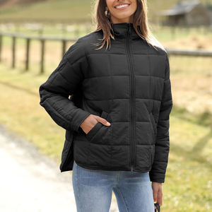 Veste matelassée pour femme, col montant, manteau d'hiver chaud et rembourré, veste élégante noire avec poignets boutonnés - Product Image 2