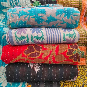100% edredón de algodón Kantha Vintage orgánico 55*85 pulgadas hecho a mano India Lino lanza suave cómodo 100% mantas orgánicas portátiles - Product Image 1