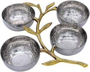 Tazón decorativo martillado a mano con tallo de flor dorada, bellamente hecho a mano para la decoración del hogar y el restaurante - Product Image 4