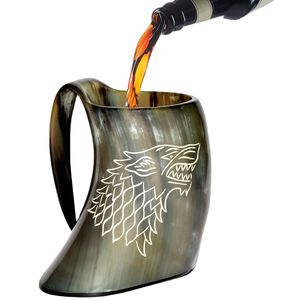 Chope à boire en corne naturelle polie, authentique, faite à la main, personnalisable, de qualité supérieure, minimaliste, motif feuille de 15 cm, pour fête, bière - Product Image 2