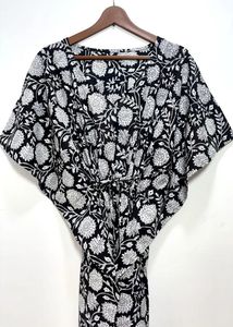 Kaftan de algodón floral indio Maxi vestido 100% algodón hasta el suelo cubierta para mamás playa ropa de dormir Bikini complemento Natural - Product Image 4