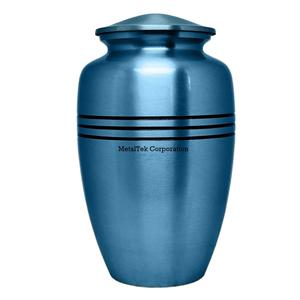 Urnes funéraires bleues personnalisées classique Triband bocal en métal pour l'enterrement cendres stockage mémorial souvenir adulte urnes en vrac fournitures funéraires - Product Image 1
