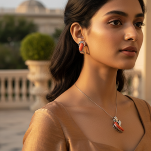 Parure de bijoux en argent corail, boucles d'oreilles géométriques minimalistes pour femme, usage quotidien, sertissage clos en argent 925 - Product Image 3