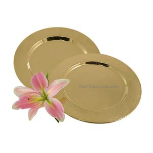 Placa de cargador de Metal chapada en oro Placa de vajilla de mesa para el hogar y la boda Placas de cargador decorativas de forma redonda - Product Image 1