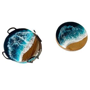 Dessous de verre ronds gravés en bois d'océan en résine personnalisés en gros de mini fabricants de palettes en bois artisanales - Product Image 1