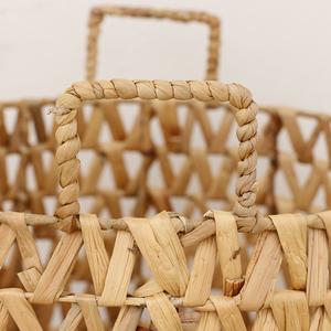 ตะกร้าสานลายผักตบชวาสานแบบสานตะกร้าสานทำด้วยมือสีน้ำตาลอ่อนธรรมชาติสำหรับขายส่งและขายปลีก - Product Image 3