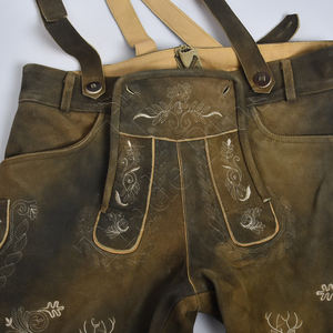 Meilleure vente bavaroise Lederhosen cuir de vachette véritable daim broderie avant poches latérales arrière Textiles moyens produit en cuir - Product Image 3