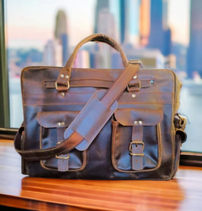 Full Grain Leather Father's Day Gifts for Him Monogram Cross Body Computer Sling Gifts for Him Leather <b>Briefcase</b> Man - Product Image 1