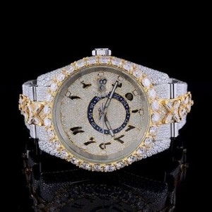 นาฬิกาหรู Miyota Automatic ประดับเพชรเต็มหน้าปัด ตัวเลขแบบอารบิก สำหรับผู้ชาย สีทองเงินสองสี สไตล์ฮิปฮอป ของขวัญเครื่องประดับสั่งทำพิเศษ - Product Image 1