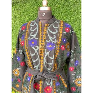 Kimono indio de algodón hecho a mano con cinturón, albornoces con bordado uzbeko, ropa de dormir de invierno Unisex, Kimono, Chaqueta larga, bata de estilo Hippie - Product Image 5