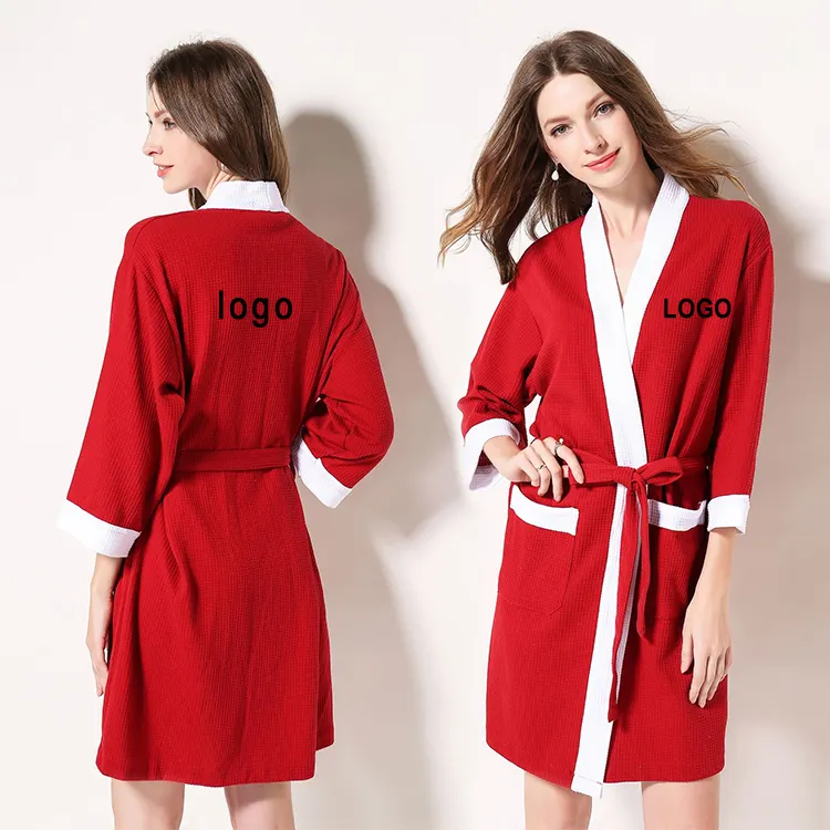 Kimono áo choàng khách sạn Spa Waffle dệt Waffle cotton áo choàng tắm cho phụ nữ Khăn tắm mặc quần áo choàng nhẹ đồ ngủ