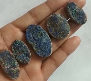 Pierre précieuse naturelle en forme ovale, druzy bleue, cabochon, certifiée IGI, paire pour bijoux pour femmes - Product Image 1