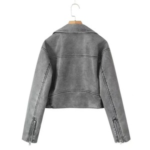 <b>Women</b> Vintage Loose Pu Faux Leather Short <b>Jacket</b> with Belt Streetwear Female Zipper Retro Moto Biker Coat Outwear Tops - Product Image 2