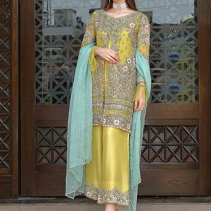 Robe élégante brodée sur KURTA & PLAZO ornée de belles perles de verre de cristal, DABKA, travail pour fête/mariage @ 2022 - Product Image 1