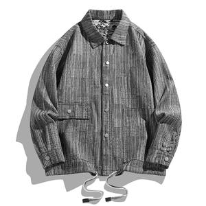 Automne hiver veste en jean pour hommes avec col rabattu et trou déchiré simple boutonnage boutons amples vêtements d'extérieur Jean manteau - Product Image 5