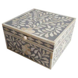 Boîte à bijoux rectangulaire en os incrusté bleu et blanc, faite à la main, pour la décoration de la maison et les cadeaux de fête - Product Image 6
