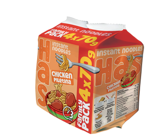 HAS Chicken Flavour Instant Noodles Fried <b>Wheat</b> Flour Family <b>Pack</b> 280g 18% Fat 3-Minute Cooking HALAL HACCP ISO Kosher BRC - Product Image 1